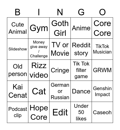 TikTok Bingo 2024 Bingo Card