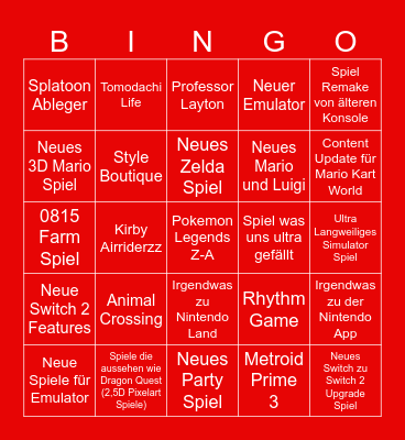 Nintendo Direct 12.09.2025 Bingo Card