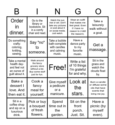 Fall into Self-Care Bingo Card