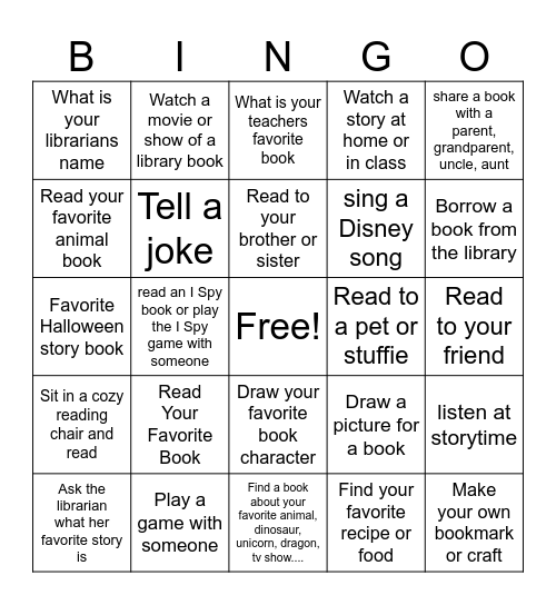 Library Week  Division 1 Bingo Card