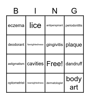 Middle School Health Chapter 3 Bingo Card