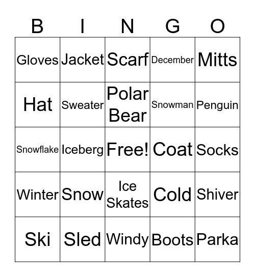 Winter Words Bingo Card