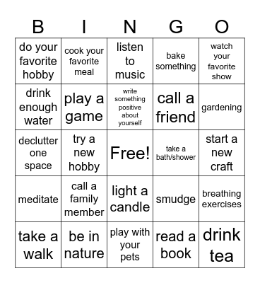 Self Care BINGO! Bingo Card