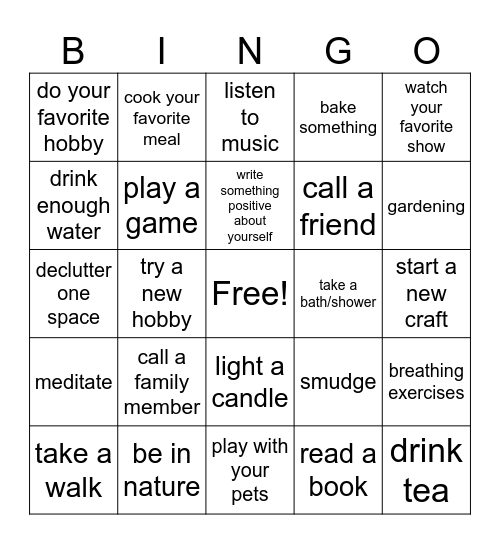 Self Care BINGO! Bingo Card