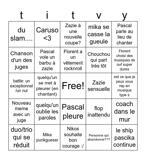 The voix 2 Bingo Card