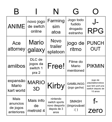 Nintendo Bingo Card