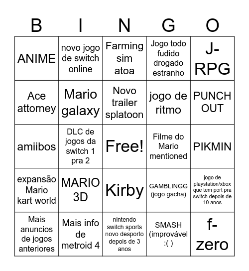 Nintendo Bingo Card