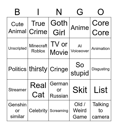 TikTok Bingo 2024 Bingo Card