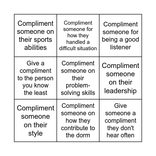 Compliment Bingo Card