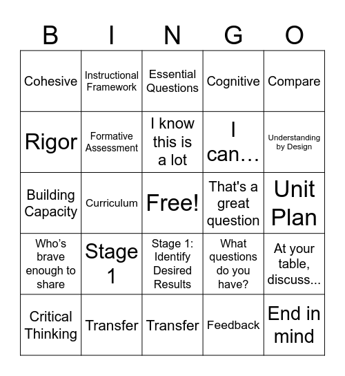 PD Bingo Card