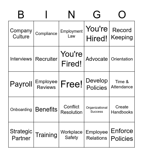 Human Resources Review Bingo Card