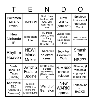 Nintendo Direct Bingo (September 2025) Bingo Card