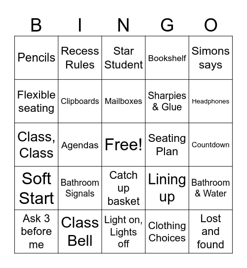 Classroom Expectations Bingo Card