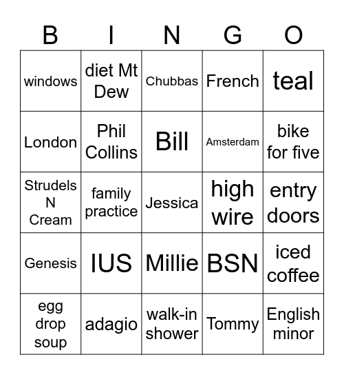 Jessica BINGO Card