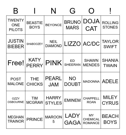 FIND THE ARTIST Bingo Card
