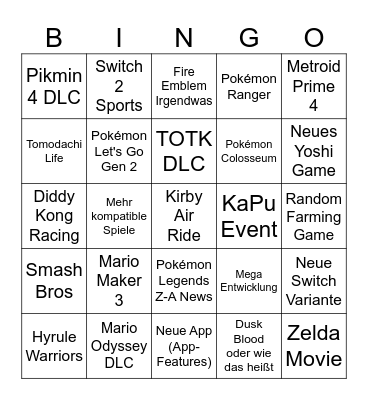 Nintingo Bingo Card