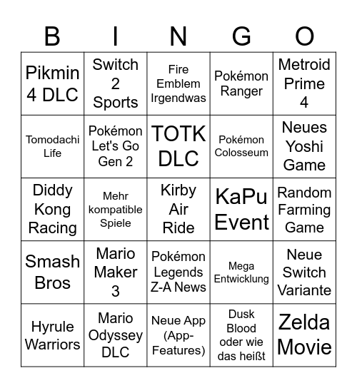 Nintingo Bingo Card