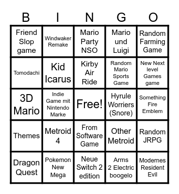 Nintendo Direct Bingo Card