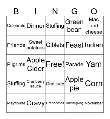 Thanksgiving Bingo Card