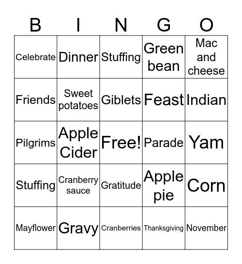 Thanksgiving Bingo Card