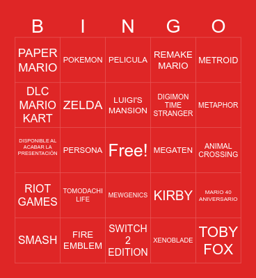 NINTENDO DIRECT 12/09/2025 Bingo Card
