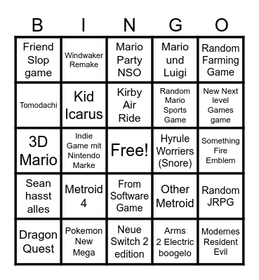 Nintendo Direct Bingo Card