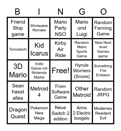 Nintendo Direct Bingo Card