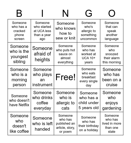 2nd Floor Fam Jam! Bingo Card