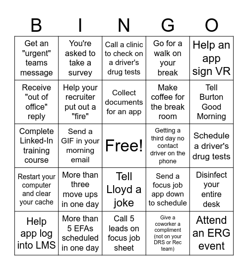DRS BINGO Card