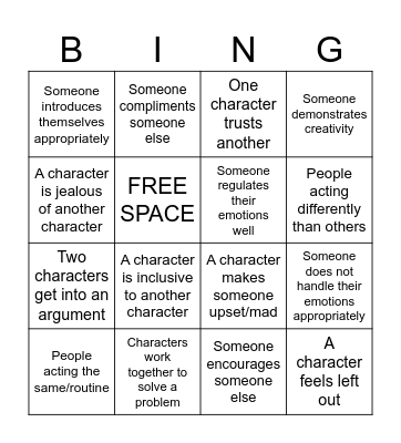social skills bingo Card