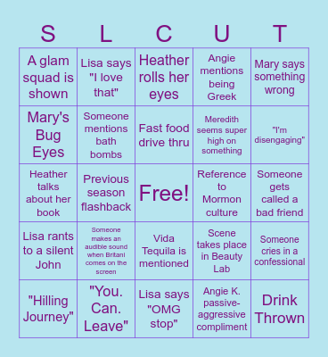 Real Housewives of SLC Bingo Card