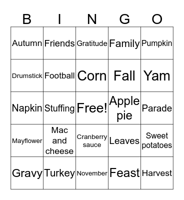 Thanksgiving Bingo Card