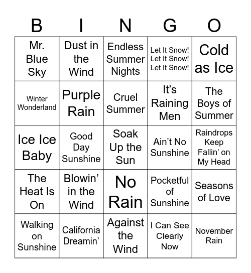 Weather & Seasons Bingo Card