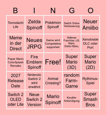 Nintendo Direct 12.9.2025 Bingo Card