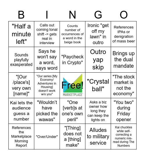 Kai Bingo Card