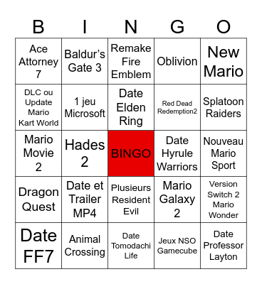 Nintendo Direct 12/09/2025 Bingo Card