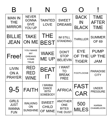 MOST STREAMED 80's SONGS Bingo Card