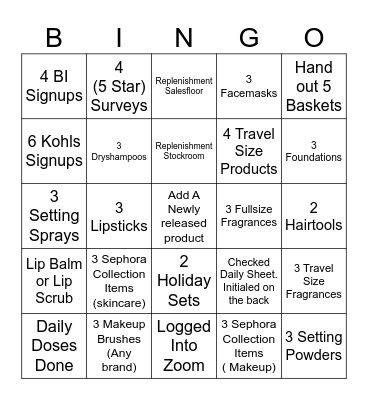 Sephora Bingo Card