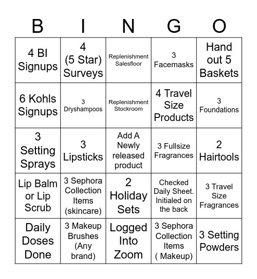 Sephora Bingo Card