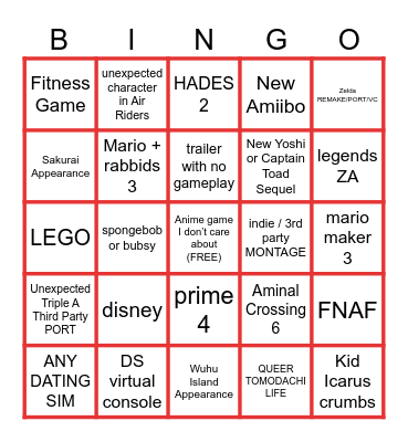 SHcMOOK Direct Bingo 3.1 Bingo Card