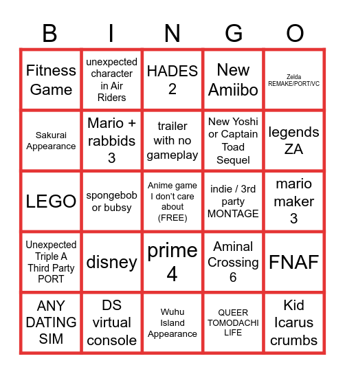 SHcMOOK Direct Bingo 3.1 Bingo Card