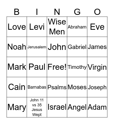 Bible Bingo Card