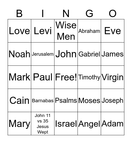 Bible Bingo Card