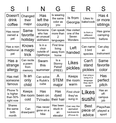 OU Singers 25-26 Bingo Card