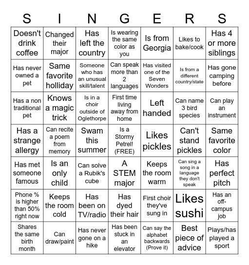 OU Singers 25-26 Bingo Card