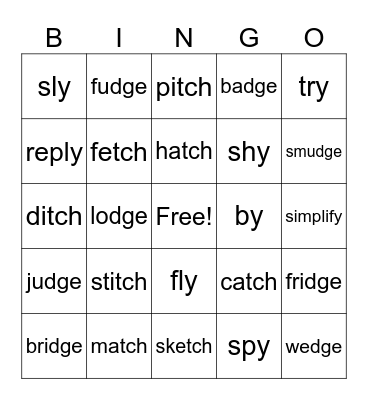 -dge, -tch, y=i Bingo Card