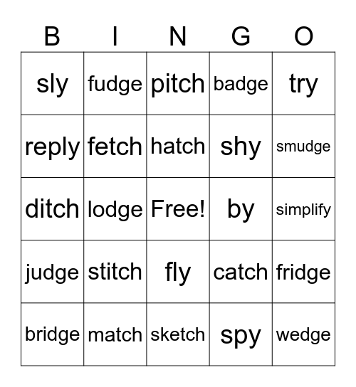 -dge, -tch, y=i Bingo Card
