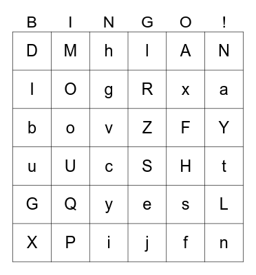 Fundations Bingo-all upper/lowercase letters Bingo Card