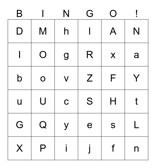 Fundations Bingo-all upper/lowercase letters Bingo Card