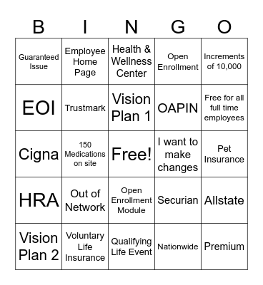 Open Enrollment 2026 Bingo Card